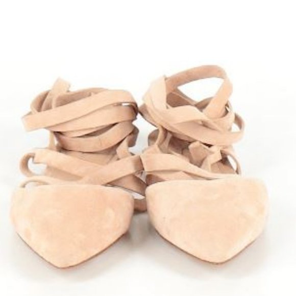 BCBGeneration Noel Kidsuede New Nude Lace Up Ballet Flat Sandals - Picture 1 of 13